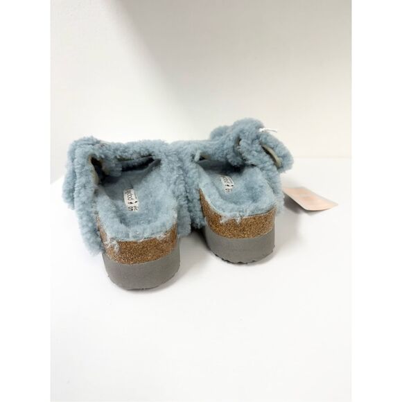 Birkenstock Papillio Arizona Big Buckle Faded Aqua Sherpa Shearling 40 9 Narrow - Picture 5 of 8